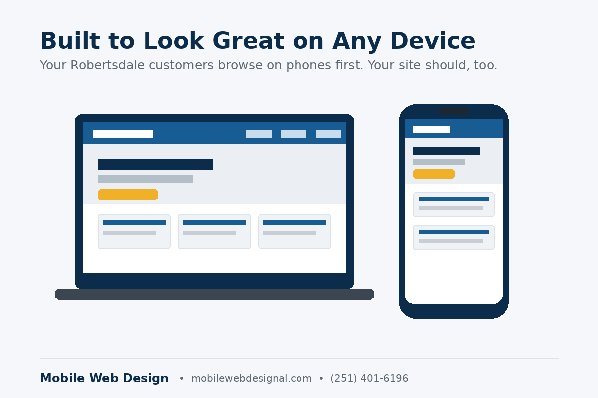 Mobile-friendly responsive website design for Robertsdale AL businesses on laptop and phone